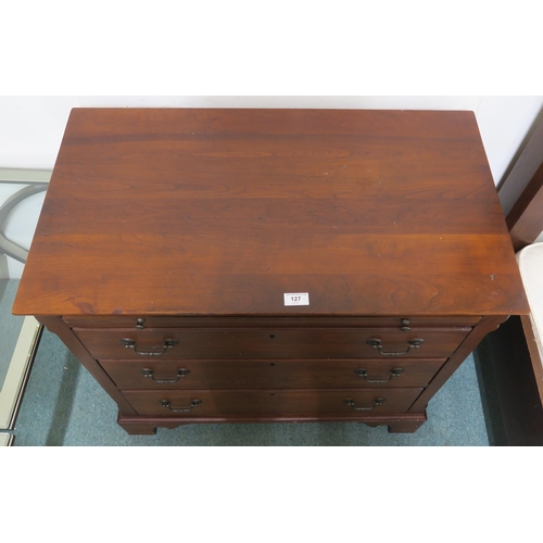 127 - A 20th century mahogany chest of three drawers, 77cm high x 82cm wide x 46cm deep