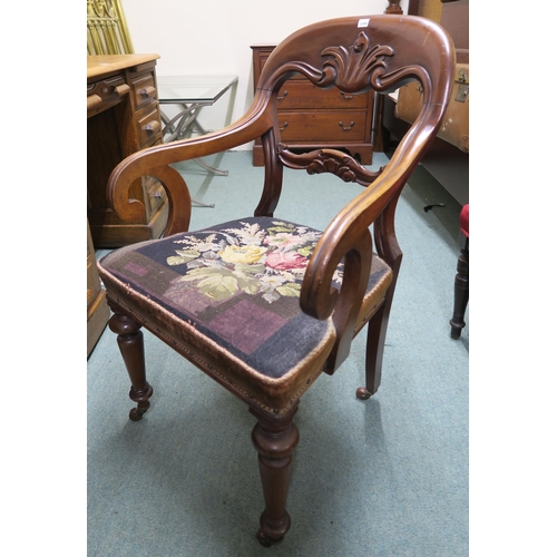 132 - A Victorian mahogany armchair with tapestry seat, painted frame oval wall mirror and a Sorento style... 