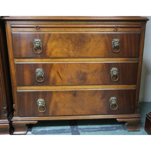 134 - A matched pair of 20th century mahogany glazed bookcases on three drawer chest bases, 176cm high x 7... 