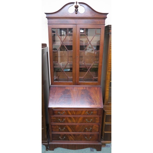 135 - A 20th century mahogany bureau bookcase, 206cm high x 77cm wide x 44cm deep