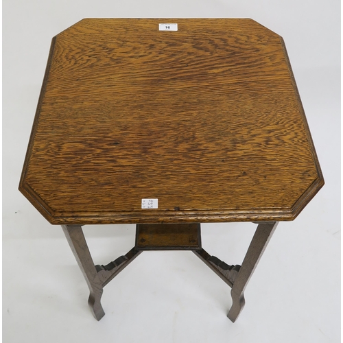 16 - An early 20th century oak drop leaf table, 69cm high x 107cm wide x 92cm deep and an oak two tier oc... 