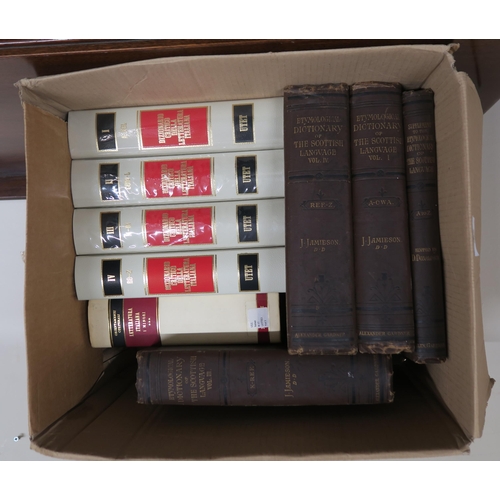 162 - A box of books to include Etymological dictionary of the Scottish language Vol I,III and IV`