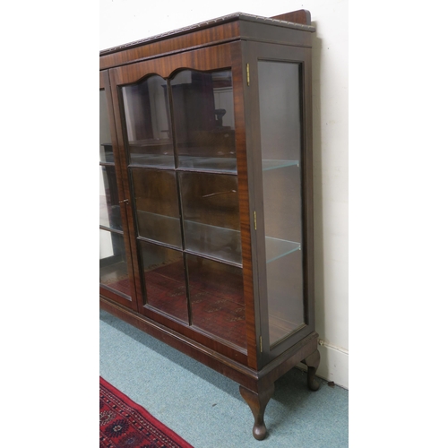 3 - A 20th century mahogany glazed display cabinet, 122cm high x 123cm wide x 32cm deep 