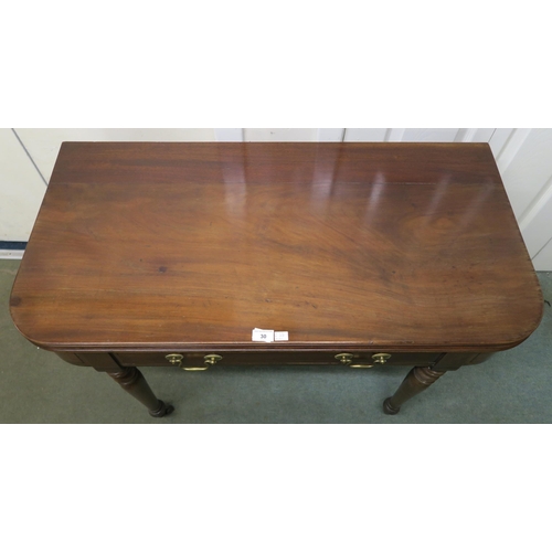 30 - A Victorian mahogany single drawer foldover tea table, 73cm high x 102cm wide x 51cm deep