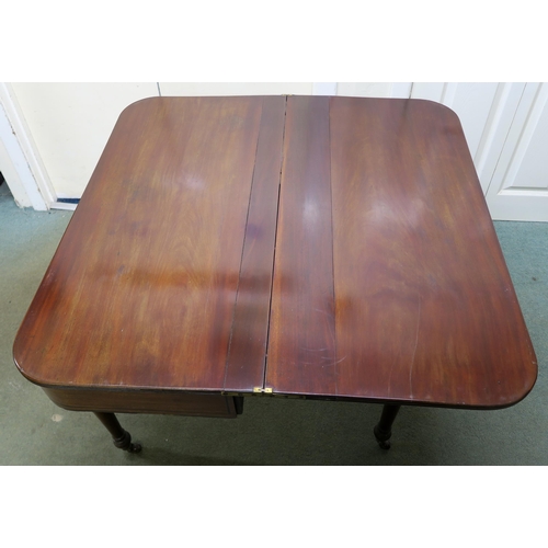 30 - A Victorian mahogany single drawer foldover tea table, 73cm high x 102cm wide x 51cm deep