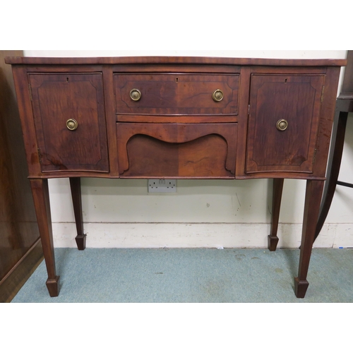 37 - A 20th century mahogany serpentine front sideboard on square tapering supports, 91cm high x 107cm wi...