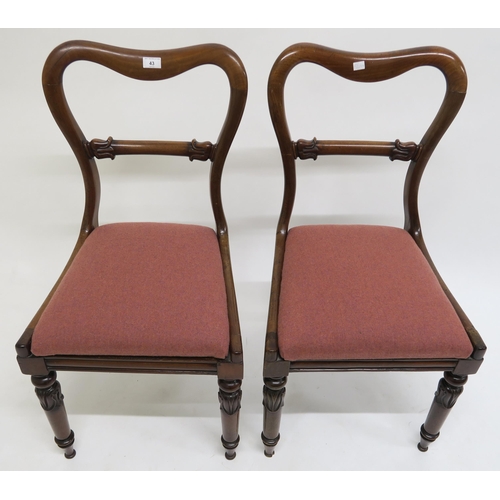 43 - A lot of four Victorian mahogany balloon back dining chairs with turned front supports (4)