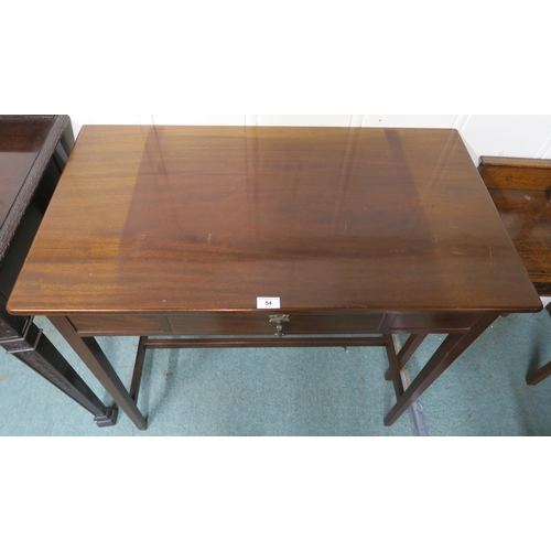 54 - A 20th century mahogany single drawer hall table on stretched supports, 86cm high x 92cm wide x 51cm... 