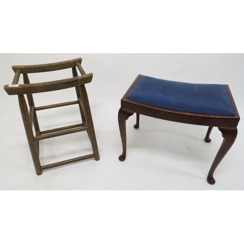 68 - A 20th century mahogany framed stool & another beech stool frame (2)