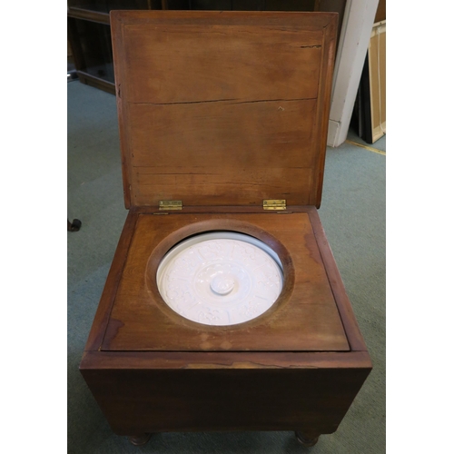 99 - An early 20th century commode, upholstered footstool and an oak box(3)