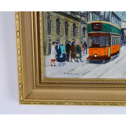 1021 - BETTY STIRLING (SCOTTISH 1915-1985) QUEEN STREET RAILWAYOil on board, signed lower left, 16 x 22cm, ... 