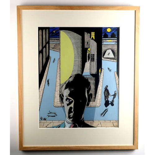 1040 - ALASDAIR GRAY (SCOTTISH 1934-2019)NIGHT STREET SELF PORTRAIT Ink with colour added, 53 x 42cm, (20.7... 