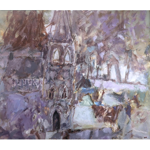 1058 - DRUMMOND MAYO RSW (SCOTTISH 1929-2021)THE CATHEDRAL Oil on board, signed lower right, 59 x 68cm (23.... 