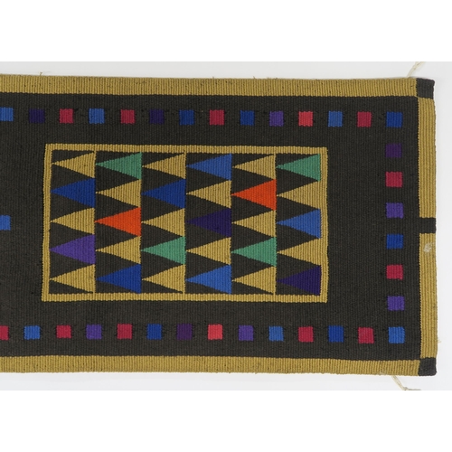 1067 - SHIRLEY GATT (DOVECOT STUDIOS) GEOMETRIC CHEVRON DESIGN (1992)Cotton yarn and wool tapestries by the... 