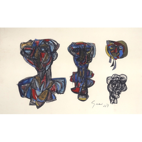 1070 - WILLIAM GEAR RA (SCOTTISH 1915-1997)HEAD GROUP, BOATS ON A BEACHLithograph, signed, numbered (19/200... 