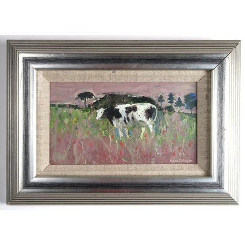 1072 - DAVID M MARTIN RSW RGI (SCOTTISH 1922-2018) LANDSCAPE WITH COW Oil on board, signed lower right, 14 ... 