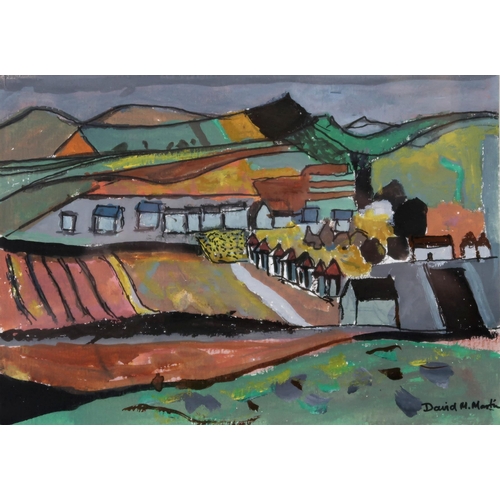 1075 - DAVID M MARTIN RSW RGI (SCOTTISH 1922-2018) PERTHSHIRE LANDSCAPE Gouache and ink, signed lower right... 