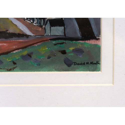 1075 - DAVID M MARTIN RSW RGI (SCOTTISH 1922-2018) PERTHSHIRE LANDSCAPE Gouache and ink, signed lower right... 