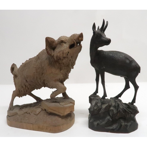 1103 - PHYLLIS MARY BONE RSA (SCOTTISH 1896-1972)GOAT; WILD BOARWood carving, signed (Wild Boar dated (19)3... 