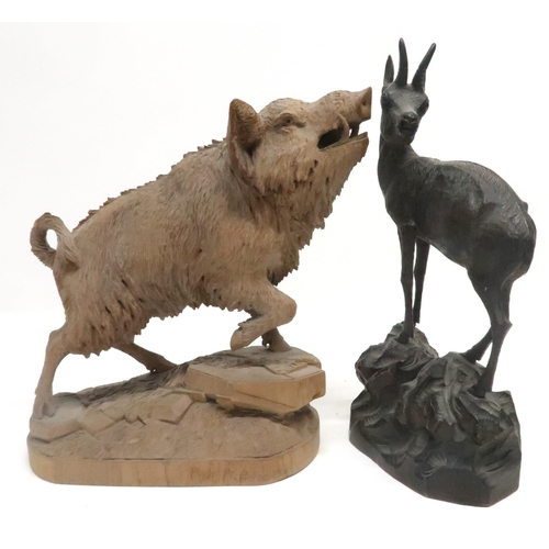 1103 - PHYLLIS MARY BONE RSA (SCOTTISH 1896-1972)GOAT; WILD BOARWood carving, signed (Wild Boar dated (19)3... 