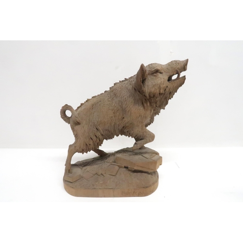 1103 - PHYLLIS MARY BONE RSA (SCOTTISH 1896-1972)GOAT; WILD BOARWood carving, signed (Wild Boar dated (19)3... 