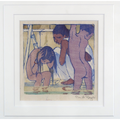 1117 - MABEL ALINGTON ROYDS (BRITISH 1874-1941)CHILDREN BATHING Woodcut, signed lower right, 12 x 12cm... 