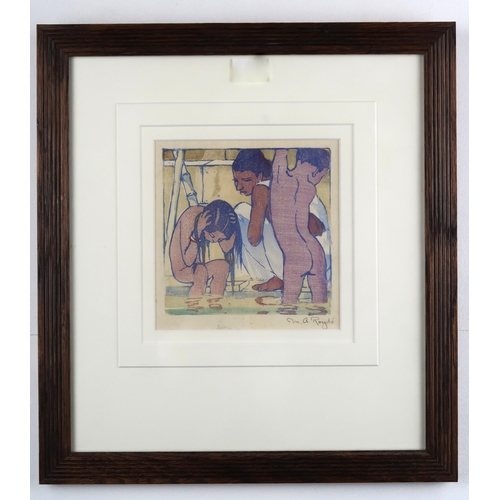 1117 - MABEL ALINGTON ROYDS (BRITISH 1874-1941)CHILDREN BATHING Woodcut, signed lower right, 12 x 12cm... 