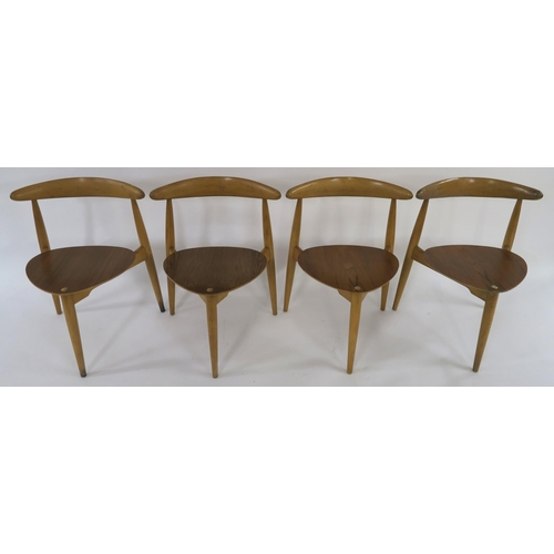 101 - A SET OF FOUR MID 20TH CENTURY TEAK HANS JORGENSEN WEGNER FOR FRITZ HANSEN HEART SHAPE CHAIRS model ... 