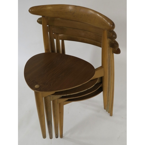 102 - A SET OF FOUR MID 20TH CENTURY TEAK HANS JORGENSEN WEGNER FOR FRITZ HANSEN HEART SHAPE CHAIRS model ... 