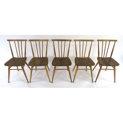 103 - A SET OF FIVE MID 20TH CENTURY ELM & BEECH ERCOL 391 ALL-PURPOSE WINDSOR CHAIRS circa 1965 79cm ... 