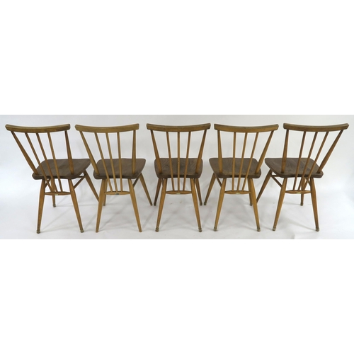 103 - A SET OF FIVE MID 20TH CENTURY ELM & BEECH ERCOL 391 ALL-PURPOSE WINDSOR CHAIRS circa 1965 79cm ... 