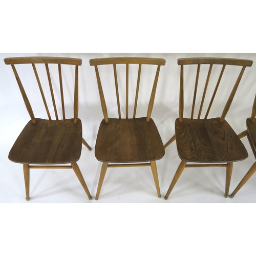 103 - A SET OF FIVE MID 20TH CENTURY ELM & BEECH ERCOL 391 ALL-PURPOSE WINDSOR CHAIRS circa 1965 79cm ... 