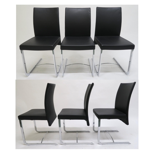 115 - A SET OF EIGHT ROCHE BOBOIS CHRONOS BLACK LEATHER UPHOLSTERED RECLINING DINING CHAIRS,with chrome ba... 