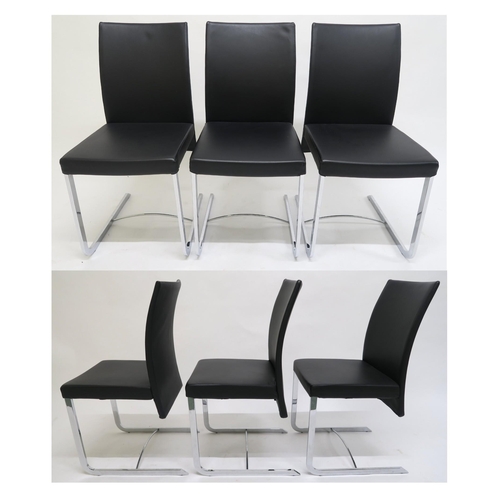 115 - A SET OF EIGHT ROCHE BOBOIS CHRONOS BLACK LEATHER UPHOLSTERED RECLINING DINING CHAIRS,with chrome ba... 