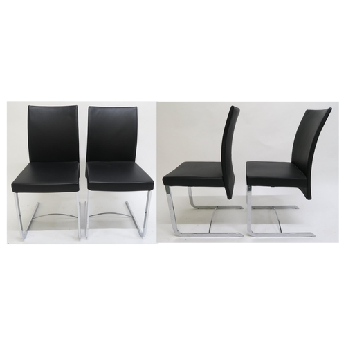 115 - A SET OF EIGHT ROCHE BOBOIS CHRONOS BLACK LEATHER UPHOLSTERED RECLINING DINING CHAIRS,with chrome ba... 