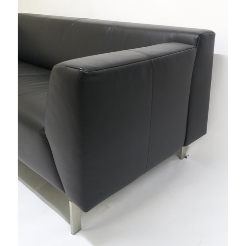 116 - A CONTEMPORAY ROLF BENZ BLACK LEATHER UPHOLSTERED SOFA,on brushed steel supports, 73cm high x 195cm ... 