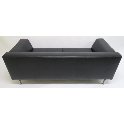 116 - A CONTEMPORAY ROLF BENZ BLACK LEATHER UPHOLSTERED SOFA,on brushed steel supports, 73cm high x 195cm ... 