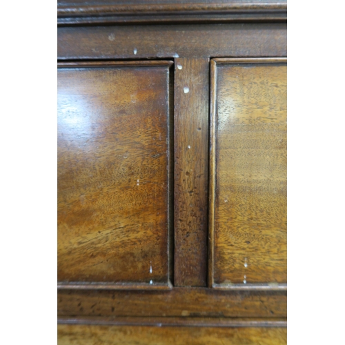 14 - A GEORGE III MAHOGANY SECRETAIRE CHEST ON CHEST the dentil cornice above blind fretwork frieze, two ... 