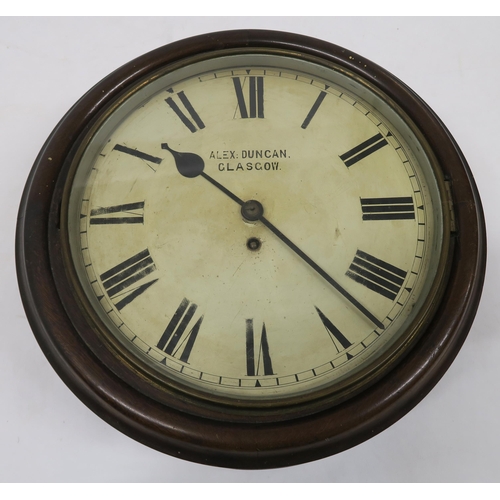 41 - A VICTORIAN MAHOGANY CASED ALEX DUNCAN, GLASGOW FUSEE RAILWAY CLOCK with Roman numerals, case is 39c... 