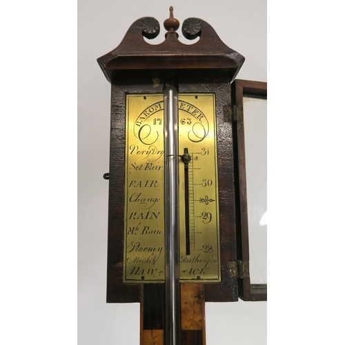 7 - AN 18TH CENTURY STYLE MERCURY STICK BAROMETER the brass plate engraved Mich Rutherford, Hawick and d... 