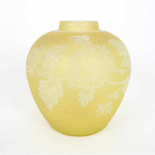 361 - A THOMAS WEBB AND SONS CAMEO GLASS VASE the yellow body with white decoration of chrysanthemums, wit... 