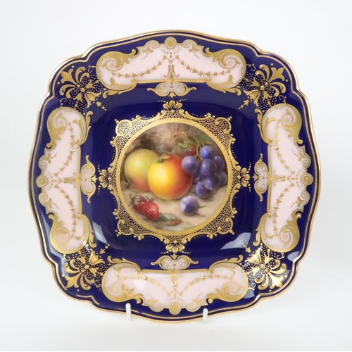 363 - TWO ROYAL WORCESTER SQUARE SHAPED CABINET PLATES DECORATED BY RICHARD SEBRIGHT one painted with appl... 