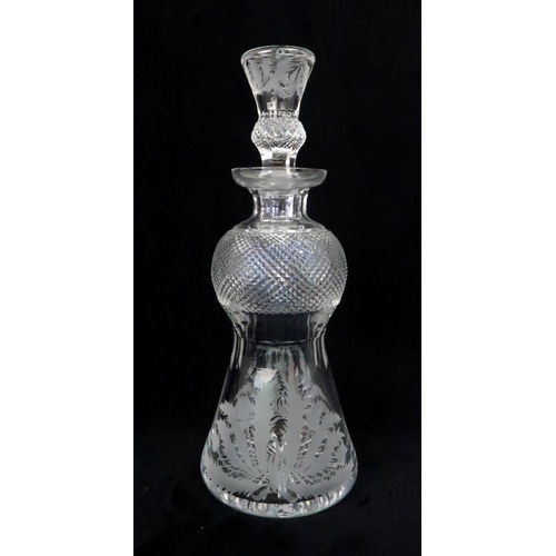 368 - A EDINBURGH CRYSTAL THISTLE SHAPED DECANTER AND SIX GLASSES each with etched thistle decoration, gla... 