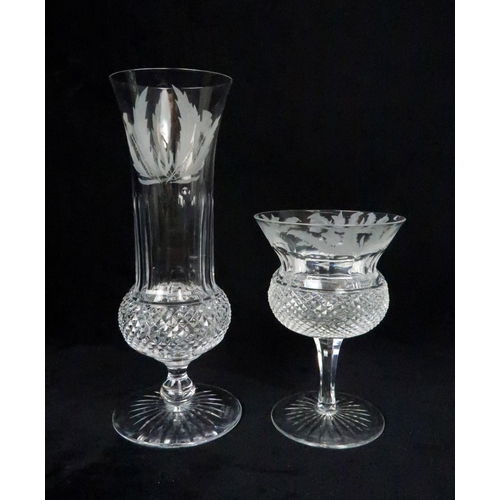 369 - A SUITE OF EDINBURGH THISTLE SHAPED GLASSWARE including seven flute champagne glasses, 17cm high, si... 