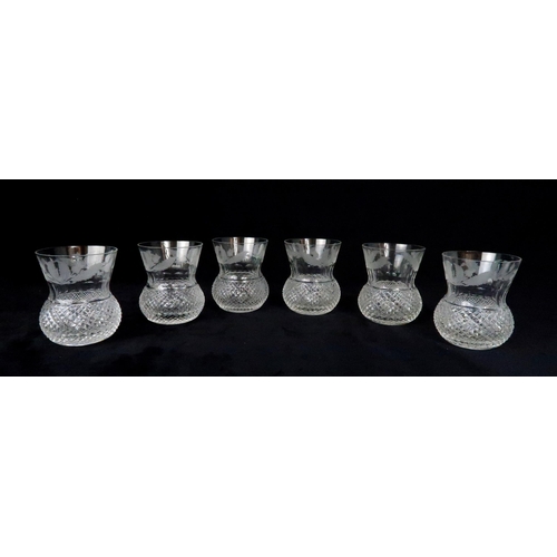 369 - A SUITE OF EDINBURGH THISTLE SHAPED GLASSWARE including seven flute champagne glasses, 17cm high, si... 