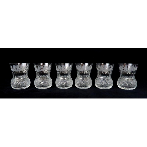 369 - A SUITE OF EDINBURGH THISTLE SHAPED GLASSWARE including seven flute champagne glasses, 17cm high, si... 