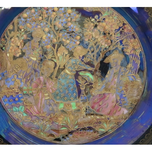 370 - DAISY MAKEIG-JONES FOR WEDGWOOD - A FAIRYLAND LUSTRE NIZAMI PATTERN DISH the coloured and gilt desig... 