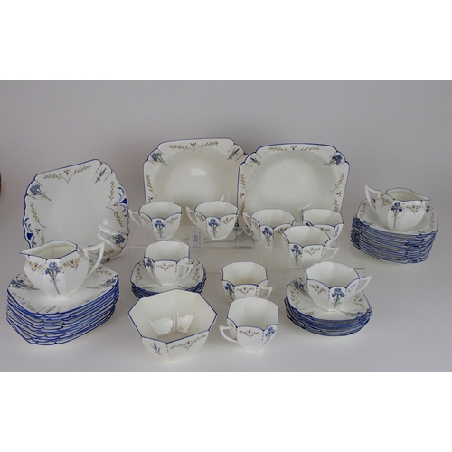 372 - A SHELLEY ART DECO QUEEN ANNE BLUE IRIS TEA AND DESSERT SETcomprising two serving bowls, twelve dish... 