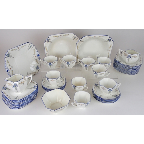 372 - A SHELLEY ART DECO QUEEN ANNE BLUE IRIS TEA AND DESSERT SETcomprising two serving bowls, twelve dish... 