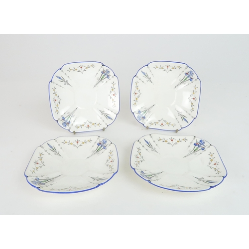 372 - A SHELLEY ART DECO QUEEN ANNE BLUE IRIS TEA AND DESSERT SETcomprising two serving bowls, twelve dish... 